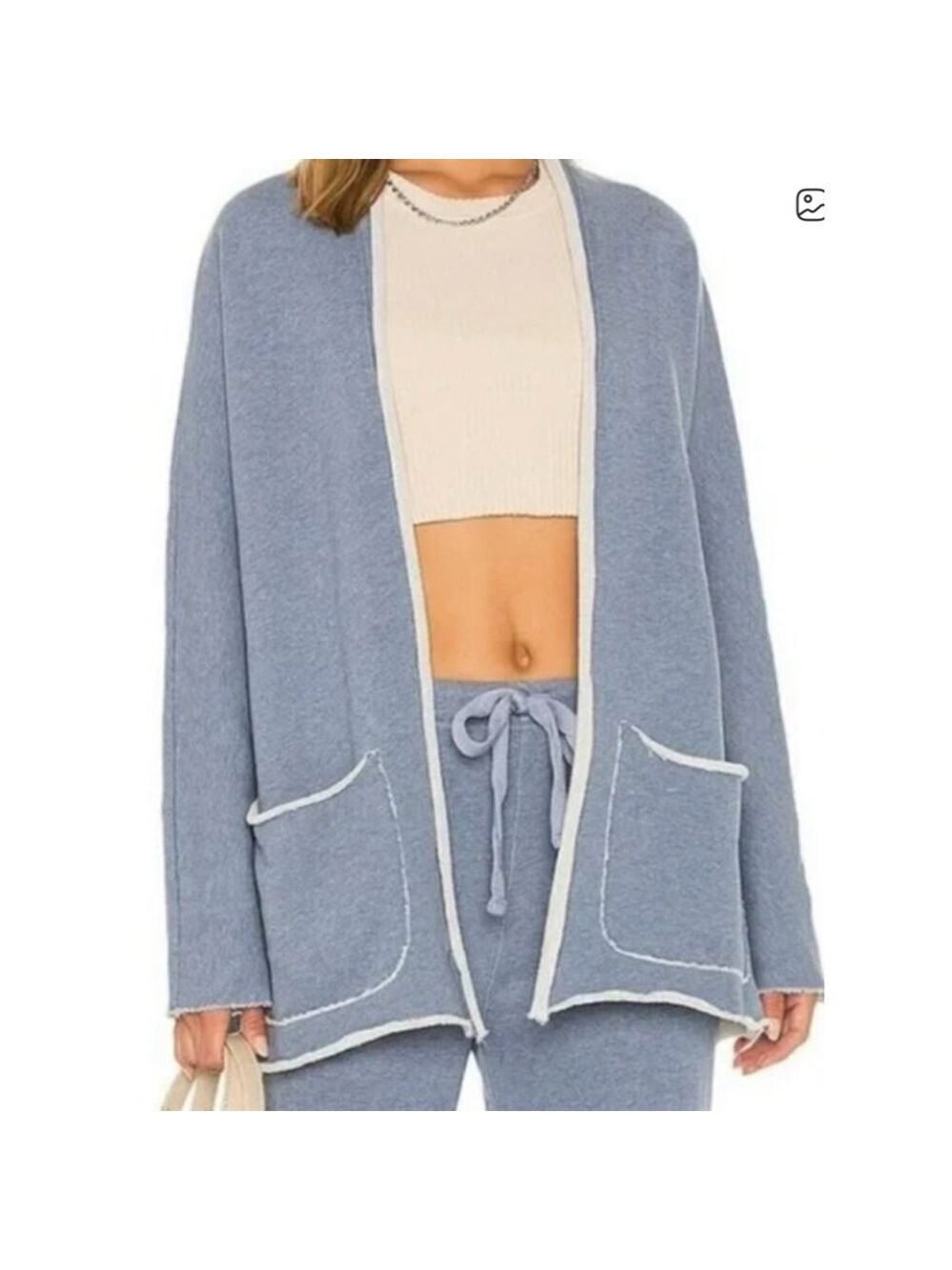 Frank & Eileen Blue & White Open Front Barbara Cardigan -FLAW S